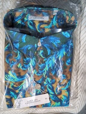 NWT - Versace Collection Blue & Brown Baroque Print Shirt